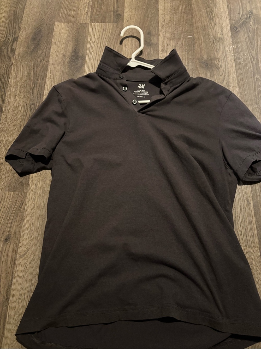 H&M Men's Dark Black Polo with Stand Collar